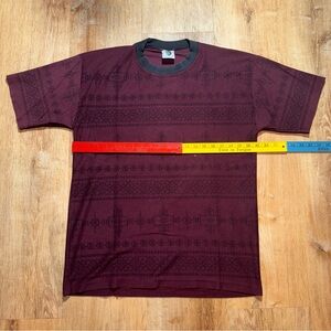 Hak in Cotton Embroidered Aztec Western SS All Over Print Burgundy Contrast Trim